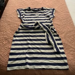 J.Crew factory navy and white striped belted dress